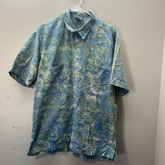 Rum Reggae Shirt Mens Sz L Hawaiian Tropical Resort Casual Button Up Tie Dye - Picture 1 of 4